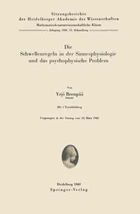 Reenpää |  Die Schwellenregeln in der Sinnesphysiologie und das psychophysische Problem | eBook | Sack Fachmedien