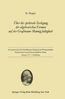Hoppe |  Über die spektrale Zerlegung der algebraischen Formen auf der Graßmann-Mannigfaltigkeit | eBook | Sack Fachmedien