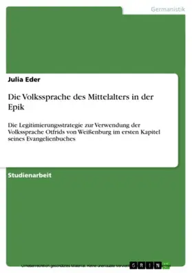 Eder |  Die Volkssprache des Mittelalters in der Epik | eBook | Sack Fachmedien