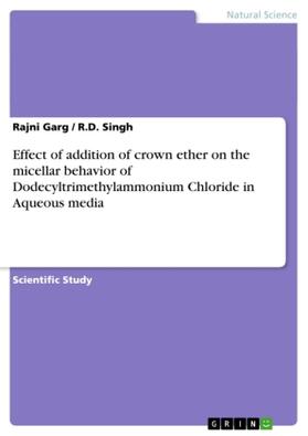 Garg / Singh |  Effect of addition of crown ether on the micellar behavior of Dodecyltrimethylammonium Chloride in Aqueous media | Buch |  Sack Fachmedien