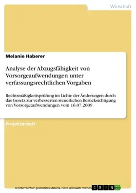 Haberer |  Analyse der Abzugsfähigkeit von Vorsorgeaufwendungen unter verfassungsrechtlichen Vorgaben | eBook | Sack Fachmedien