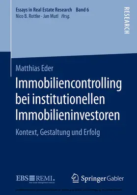 Eder |  Immobiliencontrolling bei institutionellen Immobilieninvestoren | eBook | Sack Fachmedien