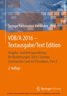 SpringerVieweg |  VOB/A 2016 - Textausgabe/Text Edition | eBook | Sack Fachmedien