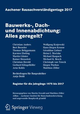 Oswald / Zöller | Aachener Bausachverständigentage 2017 | Buch | 978-3-658-18369-1 | sack.de