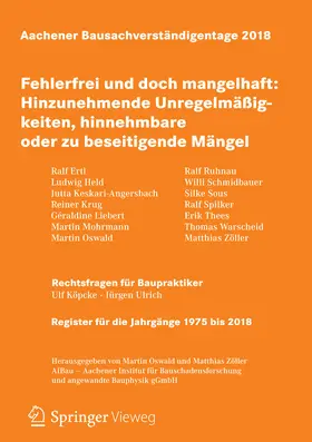 Oswald / Zöller |  Aachener Bausachverständigentage 2018 | eBook | Sack Fachmedien