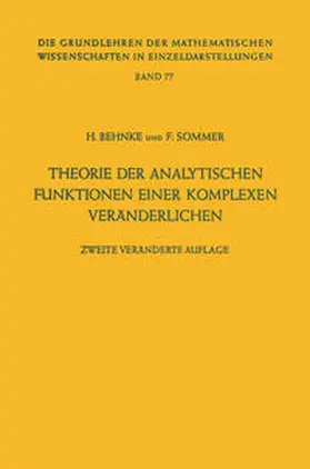 Behnke / Sommer |  Theorie der analytischen Funktionen einer komplexen Veränderlichen | eBook | Sack Fachmedien