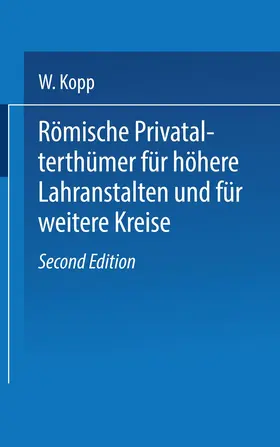Kopp |  Römische Privatalterthümer, für höhere Lehranstalten und für weitere Kreise | Buch |  Sack Fachmedien