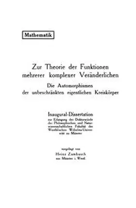 Zumbusch |  Zur Theorie der Funktionen mehrerer komplexer Veränderlichen | eBook | Sack Fachmedien
