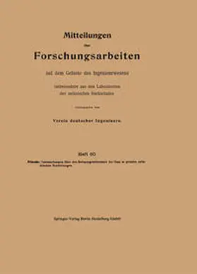 Fritzsche |  Mitteilungen über Forschungsarbeiten auf dem Gebiete des Ingenieurwesens | eBook | Sack Fachmedien