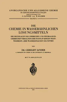 Jander |  Die Chemie in Wasserähnlichen Lösungsmitteln | eBook | Sack Fachmedien