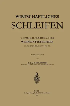 Schlesinger |  Wirtschaftliches Schleifen | Buch |  Sack Fachmedien