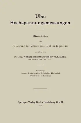 Kouwenhoven | Über Hochspannungsmessungen | Buch | 978-3-662-22895-1 | www.sack.de
