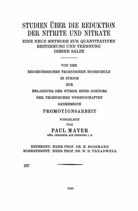 Mayer |  Studien über die Reduktion der Nitrite und Nitrate | Buch |  Sack Fachmedien