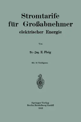 Fleig | Stromtarife für Großabnehmer elektrischer Energie | Buch | 978-3-662-23043-5 | www.sack.de