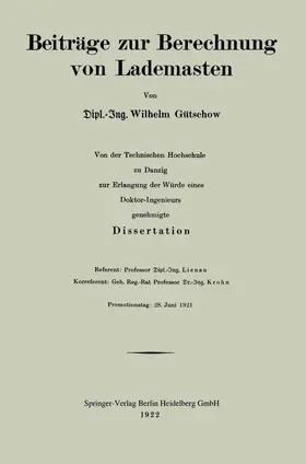 Gütschow | Beiträge zur Berechnung von Lademasten | Buch | 978-3-662-24482-1 | www.sack.de