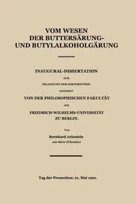 Arinstein |  Vom Wesen der Buttersäure- und Butylalkoholgärung | eBook | Sack Fachmedien