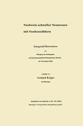 Krüger |  Nachweis schneller Neutronen mit Funkenzählern | eBook | Sack Fachmedien