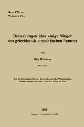 Wettstein |  Bemerkungen über einige Säuger des griechisch-kleinasiatischen Raumes | eBook | Sack Fachmedien