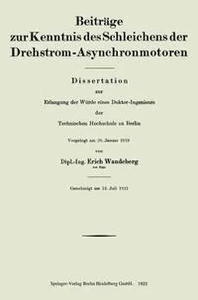 Wandeberg |  Beiträge zur Kenntnis des Schleichens der Drehstrom-Asynchronmotoren | eBook | Sack Fachmedien