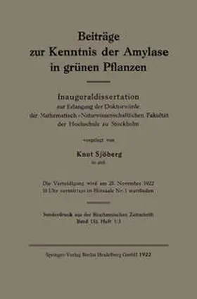 Sjöberg |  Beiträge zur Kenntnis der Amylase in grünen Pflanzen | eBook | Sack Fachmedien