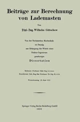 Gütschow |  Beiträge zur Berechnung von Lademasten | eBook | Sack Fachmedien