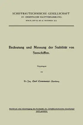 Commentz |  Bedeutung und Messung der Stabilität von Seeschiffen | eBook | Sack Fachmedien