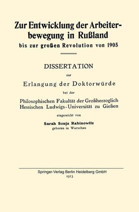 Rabinowitz | Zur Entwicklung der Arbeiterbewegung in Rußland bis zur großen Revolution von 1905 | Buch | sack.de