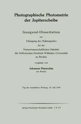 Plaetschke |  Photographische Photometrie der Jupiterscheibe | eBook | Sack Fachmedien