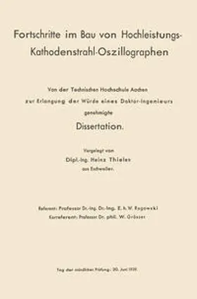 Thielen |  Fortschritte im Bau von Hochleistungs-Kathodenstrahl-Oszillographen | eBook | Sack Fachmedien