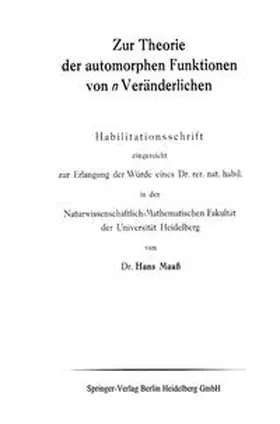 Maaß |  Zur Theorie der automorphen Funktionen von n Veränderlichen | eBook | Sack Fachmedien