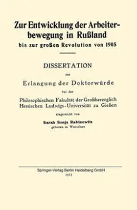Rabinowitz | Zur Entwicklung der Arbeiterbewegung in Rußland bis zur großen Revolution von 1905 | E-Book | www.sack.de