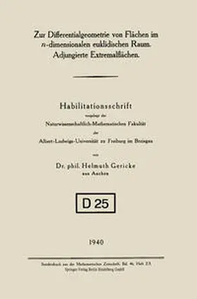 Gericke |  Zur Differentialgeometrie von Flächen im n-dimensionalen euklidischen Raum. Adjungierte Extremalflächen | eBook | Sack Fachmedien