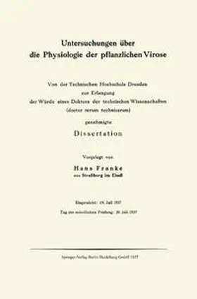 Franke |  Untersuchungen über die Physiologie der pflanzlichen Virose | eBook | Sack Fachmedien