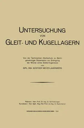 Meyer-Jagenberg |  Untersuchung von Gleit- und Kugellagern | eBook | Sack Fachmedien
