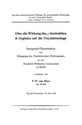Heys |  Über die Wirkung des ¿-bestrahlten d-Arginins auf die Oxydationslage | eBook | Sack Fachmedien