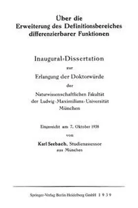 Seebach |  Über die Erweiterung des Definitionsbereiches differenzierbarer Funktionen | eBook | Sack Fachmedien