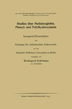 Schlimme |  Studien über Methämoglobin, Phenyl- und Tolylhydroxylamin | eBook | Sack Fachmedien