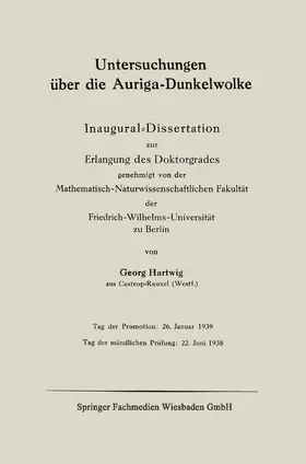 Hartwig |  Untersuchungen über die Auriga-Dunkelwolke | Buch |  Sack Fachmedien