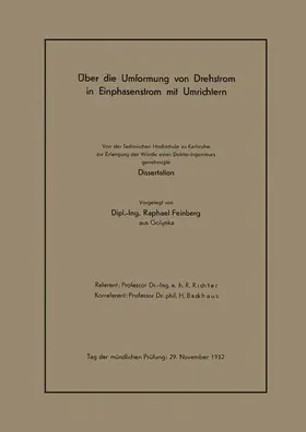 Feinberg | Über die Umformung von Drehstrom in Einphasenstrom mit Umrichtern | Buch | 978-3-662-31314-5 | www.sack.de