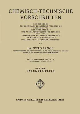 Lange | Chemisch-Technische Vorschriften | Buch | 978-3-662-31453-1 | www.sack.de