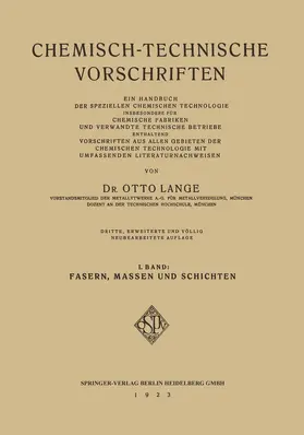 Lange | Chemisch-Technische Vorschriften | Buch | 978-3-662-31454-8 | www.sack.de