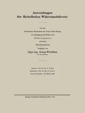Weinblum | Anwendungen der Michellschen Widerstandstheorie | Buch | 978-3-662-31473-9 | www.sack.de