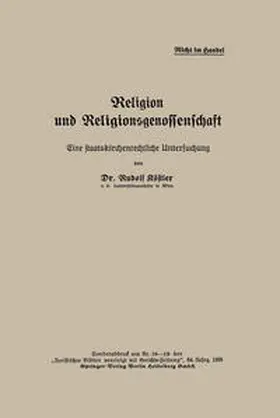 Köstler |  Religion und Religionsgenossenschaft | eBook | Sack Fachmedien