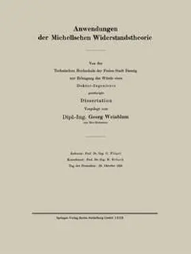 Weinblum |  Anwendungen der Michellschen Widerstandstheorie | eBook | Sack Fachmedien