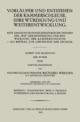 Wreden |  Vorläufer und Entstehen der Kammerschleuse, ihre Würdigung und Weiterentwicklung | eBook | Sack Fachmedien