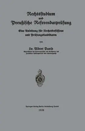 David |  Rechtsstudium und Preußische Referendarprüfung | eBook | Sack Fachmedien