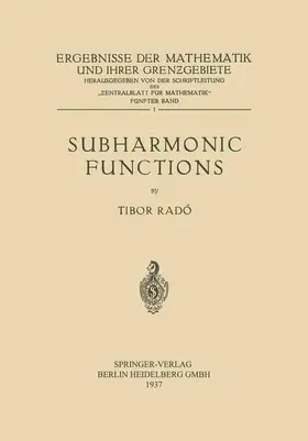 Radó |  Subharmonic Functions | Buch |  Sack Fachmedien