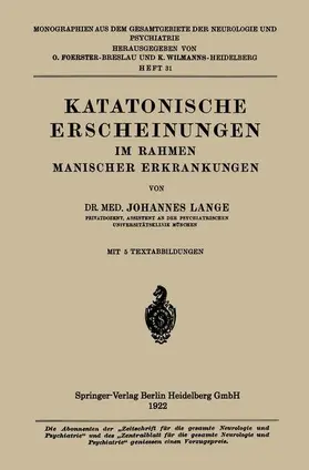 Lange |  Katatonische Erscheinungen im Rahmen Manischer Erkrankungen | Buch |  Sack Fachmedien