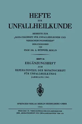 Hübner |  Ergänzungsheft zum Referatenteil der Monatsschrift für Unfallheilkunde | eBook | Sack Fachmedien
