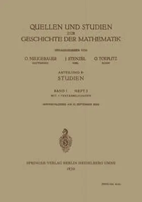 Neugebauer / Stenzel / Toeplitz |  Quellen und Studien zur Geschichte der Mathematik | eBook | Sack Fachmedien